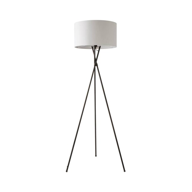 ValueLights Camden Black Tripod Floor Lamp Grey Shade and Bulb