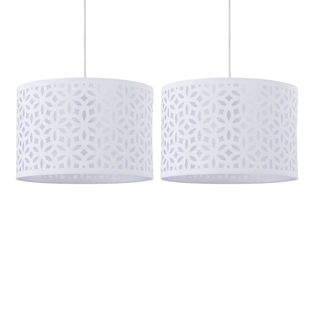 Set of 2 White Laser Cut 30cm Pendant Lightshades White Large 2