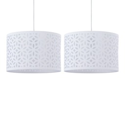 Set of 2 White Laser Cut 30cm Pendant Lightshades White Large 2
