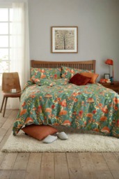 Woodland Mushrooms Sage Duvet Cover Set – Cotton Rich Soft & Breathable Easycare Bedding Green Sage Double