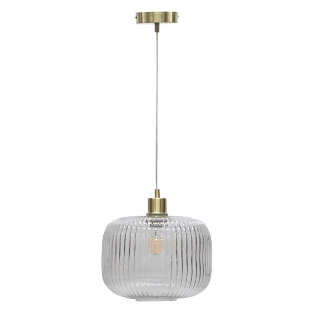 Batley Large - Clear Ribbed Glass with Satin Brass Pendant Fitting Clear Clear 1