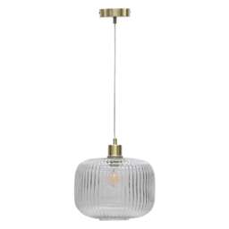 Batley Large - Clear Ribbed Glass with Satin Brass Pendant Fitting Clear Clear 1