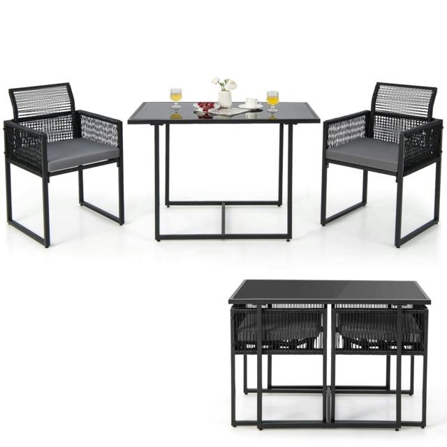 COSTWAY 3 Pieces Outdoor Dining Set Patio Rattan Furniture