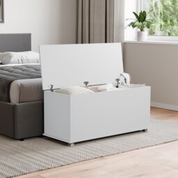 Vida Designs Leon Storage Ottoman Bedroom Hallway Chest Bench, White White White