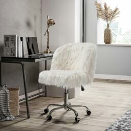 Living and Home Modern Fluffy Faux Fur Office Vanity Chair, White