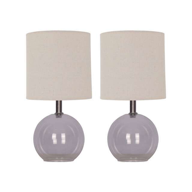 Set of 2 Buck - Clear Glass Table Lamp with Natural Linen Shades