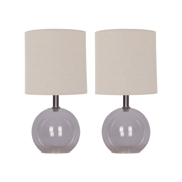 Set of 2 Buck - Clear Glass Table Lamp with Natural Linen Shades