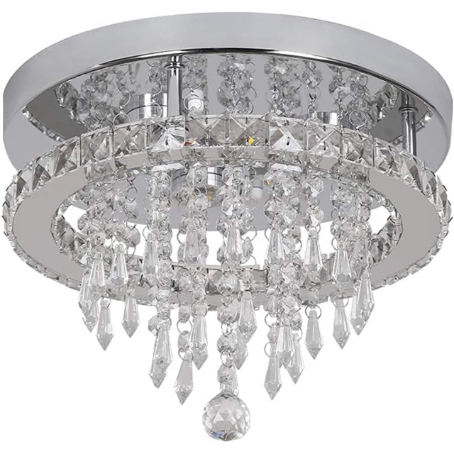 Ceiling Light Silver Crystal Flush Mount Cool White LED 30 x 22 cm