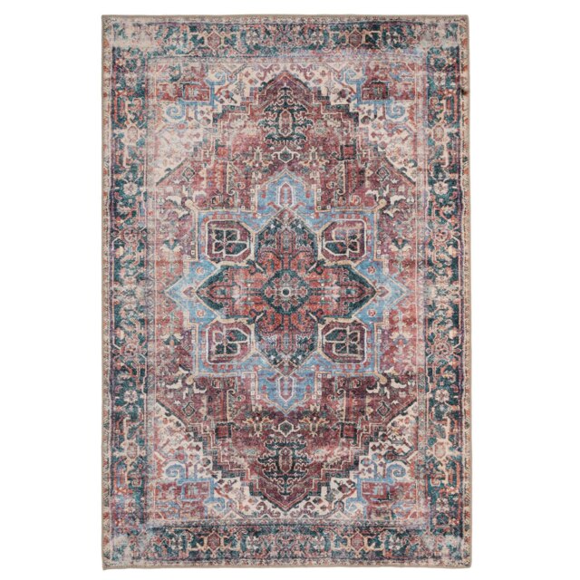 KUKOON Red Teal Floral Medallion Non Slip Washable Low Pile Rug 200cm x 290cm Multi