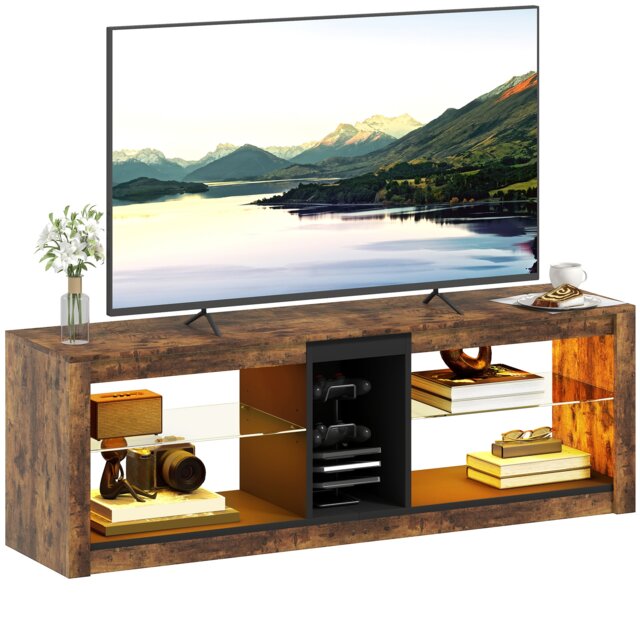 HOMCOM TV Stand, Entertainment Centre with LED Lights, Rustic Brown Brown 1