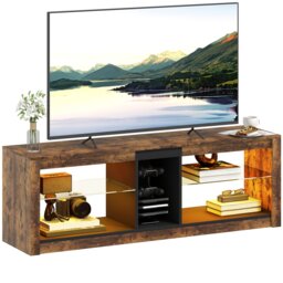 HOMCOM TV Stand, Entertainment Centre with LED Lights, Rustic Brown Brown 1