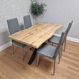 Dining Table Set with 4 Grey Faux Leather Chairs Kitchen Dining Room Furniture