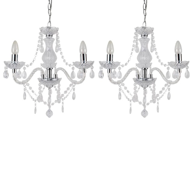 Set of 2 Clear and Chrome Marie Therese Style 3 x 40W Chandelier Clear Chrome 2
