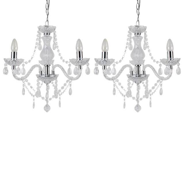 Set of 2 Clear and Chrome Marie Therese Style 3 x 40W Chandelier Clear Chrome 2