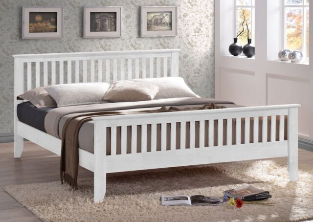 5ft King Size White Shaker Wood Wooden Bed Frame Bedstead High Foot End