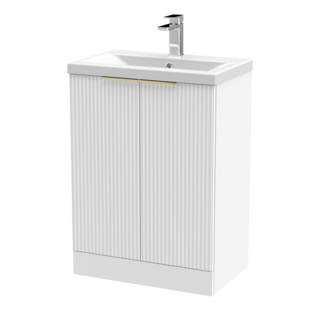 Balterley Fluted 2-Door Floor Standing Vanity Unit with Basin & Handles White Satin White