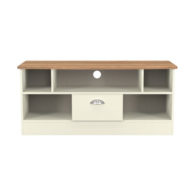 Albert 1 Drawer TV & Media Unit in Cream Ash & Riviera Oak (Ready Assembled) Cream Cream Ash & Riviera Oak