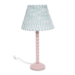 ValueLights Bobbles Rose Pink Table Lamp Green Arrow Pleat Shade Pink