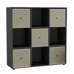 9 Cube Wooden Bookcase Shelving Unit with 5 Collapsible Fabric Drawers Multi Black & Beige 1