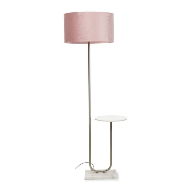 ValueLights Tavel Brushed Chrome Floor Lamp Blush Pink Velvet Shade
