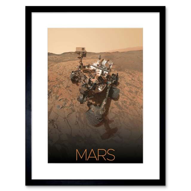 "NASA Our Solar System Mars Curiosity Rover Self Portrait 9x7"" Black Framed Wall Art Print"