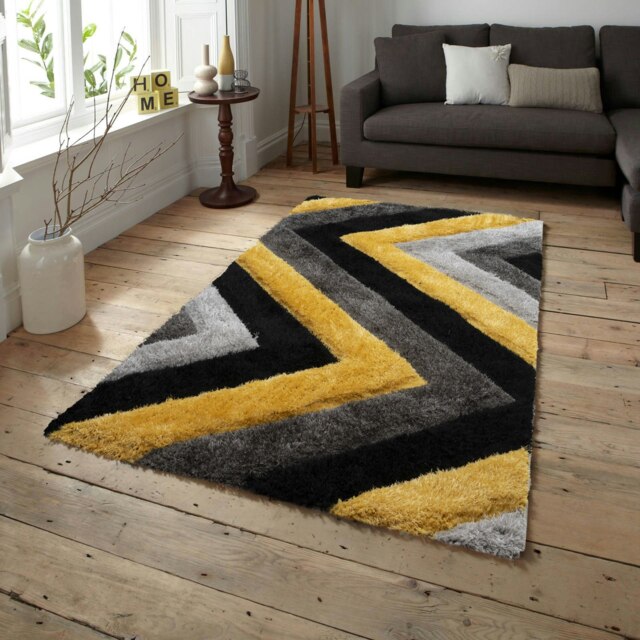Home Republic Chevron Shaggy Rug - 60 x 110 Yellow