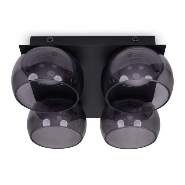 ValueLights Alissa Matte Black IP44 4 Way Smoked Glass Integrated LED Ceiling Light Black