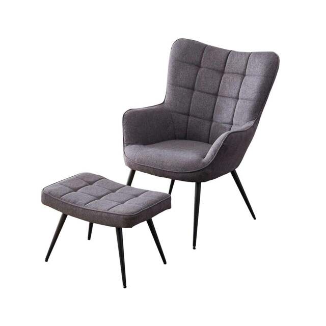 Vera Fabric Occasional Living Room Modern Accent Chair with Footstool (Charcoal)