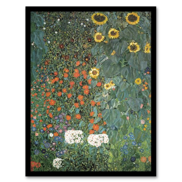 Gustav Klimt Framed Wall Art Print Farm Garden with Sunflowers Home Décor