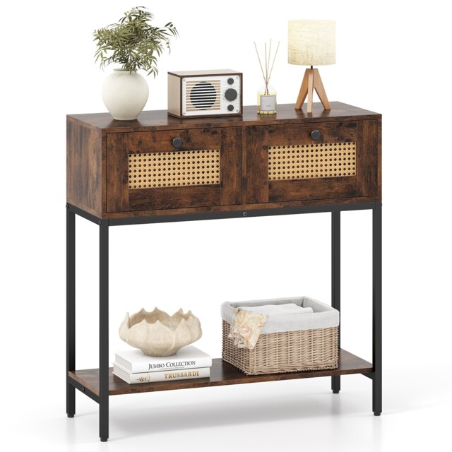 COSTWAY 80 CM Boho Console Table 2-Tier Entryway Table Brown