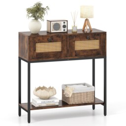COSTWAY 80 CM Boho Console Table 2-Tier Entryway Table Brown