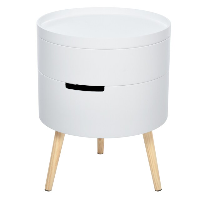 HOMCOM 3-Tier Coffee Table, Round End Table with 2 Hidden Compartments and Detachable Tray, Side Table with Storage for Living Room, White White