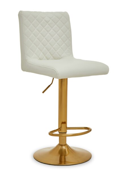 Orsina Durable White And Gold Bar Stool With Round Base, Stylish Kitchen Bar Stool, Versatile Bar Stool For Guests