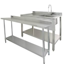 6ft Stainless Steel Catering Bench & 2 x Wall Mounted Shelves Silver