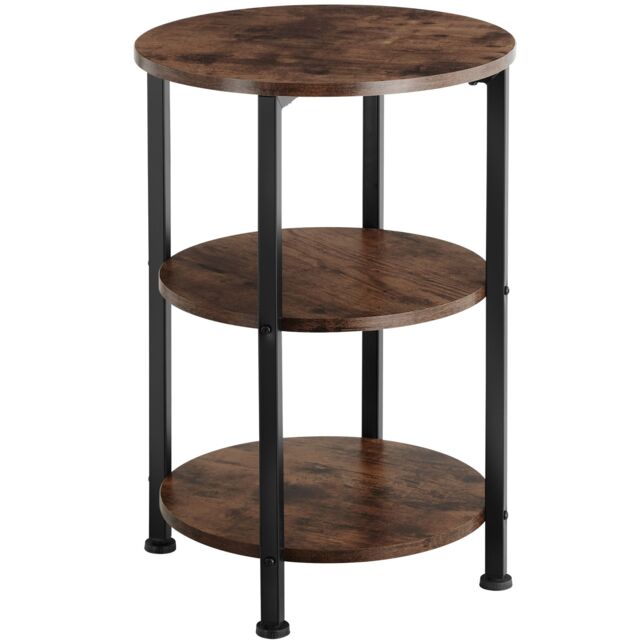 Bedside Table Colchester - industrial style, round with 3 shelves, 40 x 61 cm Brown Industrial wood dark, rustic 40 x 40 x 61 cm 1