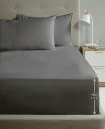 "Percale Extra Deep 16"" Fitted Sheet - Charcoal - Single"