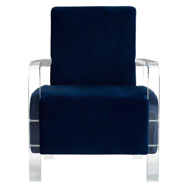 Orsina Contemporary Blue Velvet Chair, Minimalist Acrylic Leg Accent Chair for Living Room, Modern Velvet Armchair