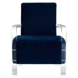 Orsina Contemporary Blue Velvet Chair, Minimalist Acrylic Leg Accent Chair for Living Room, Modern Velvet Armchair