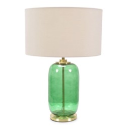 ValueLights Leigh Forest Green and Gold Table Lamp Cream Shade and Bulb