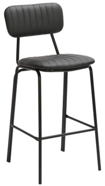 Belluno Kitchen Bar Stool with Fixed Height and Backrest, Black