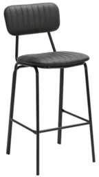 Belluno Kitchen Bar Stool with Fixed Height and Backrest, Black