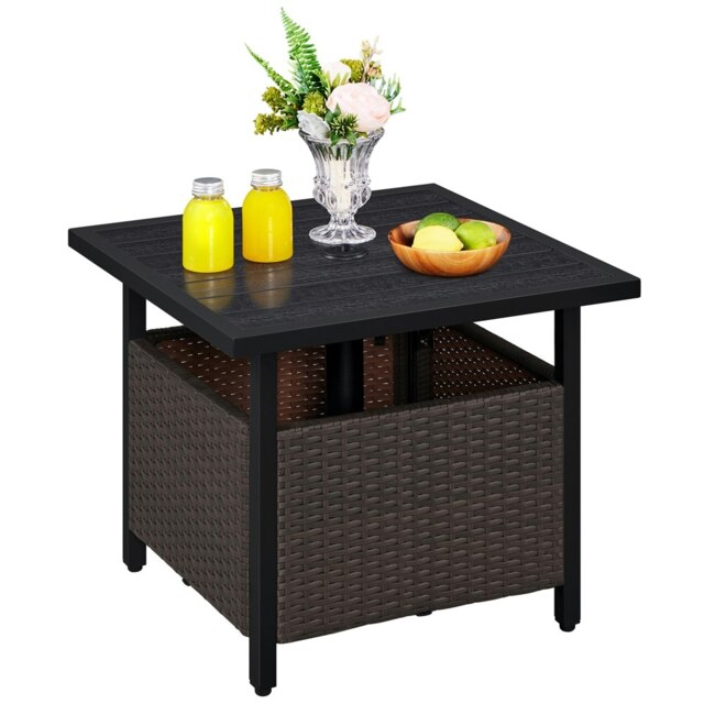 Yaheetech Outdoor Wicker Side Table Black