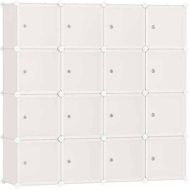 Extra Large Cube Storage, Stackable Plastic Cabinet, Bedroom Office Wardrobe Organizer, Cream White