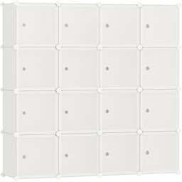 Extra Large Cube Storage, Stackable Plastic Cabinet, Bedroom Office Wardrobe Organizer, Cream White