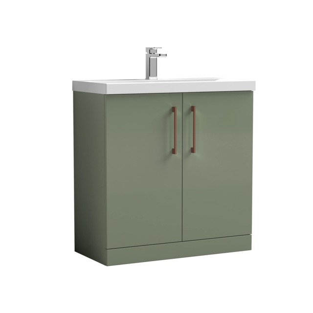 Balterley Level Contemporary Bathroom Floor Standing 2-Door Vanity Unit & Mid-Edge Basin, with Square D Handle Green 840 x 810 x 390mm