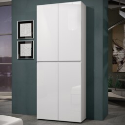 FURNICOMP Vida 4 Door 80cm White Gloss Tall Shoe Cabinet/Storage Cupboard
