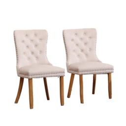 Neo Set Of Two Studded Natural Velvet Dining Chairs with Ring Knocker Detail