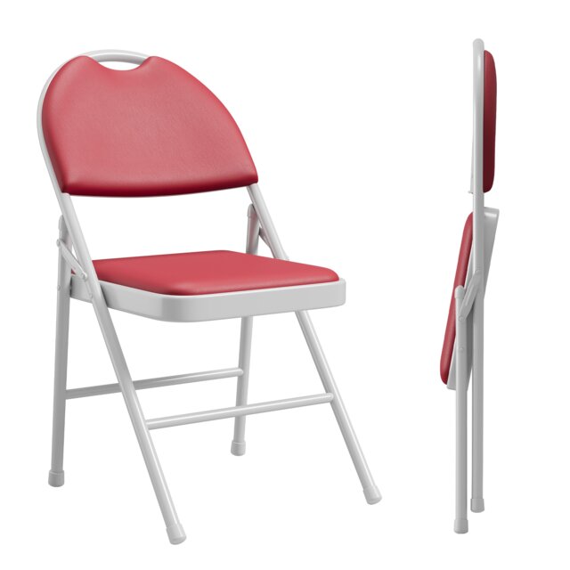 London Boutique Red High Back PU Padded Folding Chairs 2 Pack Ergonomic Tall Backrest Thick Soft PU Cushioned Seat & Back Heavy-duty Matte Metal Foldable Frame Fold Flat Compact Storage Indoor Occasional Guest Seating For Home Dining Room Terraced House Flat Garden Party Small Business Meeting Event Temporary Chairs Single Box Of 2 Chairs