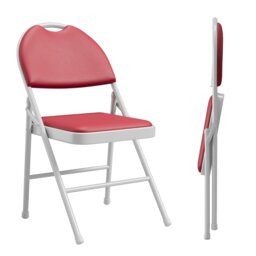 London Boutique Red High Back PU Padded Folding Chairs 2 Pack Ergonomic Tall Backrest Thick Soft PU Cushioned Seat & Back Heavy-duty Matte Metal Foldable Frame Fold Flat Compact Storage Indoor Occasional Guest Seating For Home Dining Room Terraced House Flat Garden Party Small Business Meeting Event Temporary Chairs Single Box Of 2 Chairs