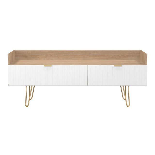 Bexley 2 Drawer TV Console Unit in White Matt & Bardolino Oak (Ready Assembled) White White Matt & Bardolino Oak